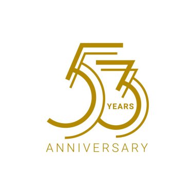 53 Yıl Yıldönümü Logosu, Altın Rengi, Doğum günü, davetiye, düğün, jübile ve tebrik kartı resimleme için Vektör Şablonu Tasarım Ögesi.
