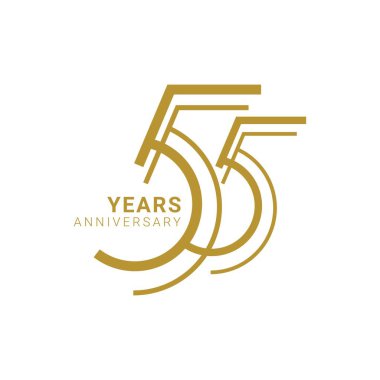 55 Yıl Yıldönümü Logosu, Altın Rengi, Doğum günü, davetiye, düğün, jübile ve tebrik kartı illüstrasyonu için Vektör Şablonu.