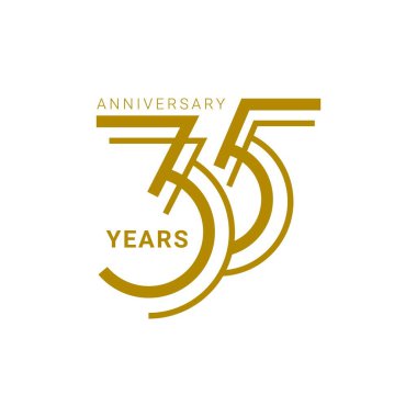 35 Yıl Yıldönümü Logosu, Altın Rengi, Doğum günü, davetiye, düğün, jübile ve tebrik kartı resimleme için Vektör Şablonu Tasarım Ögesi.
