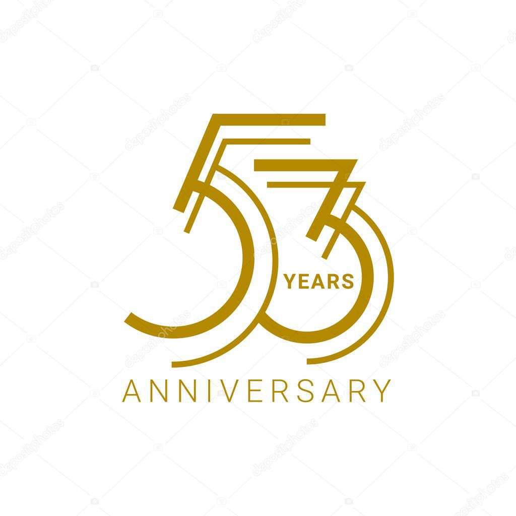 53 Year Anniversary Logo, Golden Color, Vector Template Design element for birthday, invitation, wedding, jubilee and greeting card illustration.