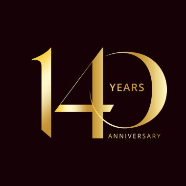 140 Yıl Yıldönümü Logosu, Altın Rengi, Doğum günü, davetiye, düğün, jübile ve tebrik kartı resimleme için Vektör Şablonu Tasarım ögesi.