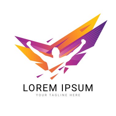 İki elini havaya kaldırarak teslim olan adam, iki elini de kaldıran Logo, Şampiyon, kazanan, kazanan Logo Tasarım Vektörü, İnsan Gücü