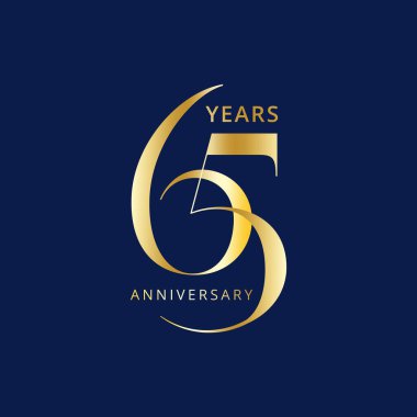 65. Yıl Yıldönümü Logosu, Altın Rengi, Doğum günü, davetiye, düğün, jübile ve tebrik kartı resimleme için Vektör Şablonu Tasarım Ögesi.