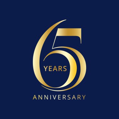 65. Yıl Yıldönümü Logosu, Altın Rengi, Doğum günü, davetiye, düğün, jübile ve tebrik kartı resimleme için Vektör Şablonu Tasarım Ögesi.