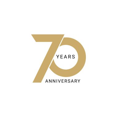 70 Yıl Yıldönümü Logosu, Altın Rengi, Doğum günü, davetiye, düğün, jübile ve tebrik kartı resimleme için Vektör Şablonu Tasarım Ögesi.