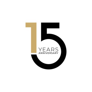 15 Yıl Yıldönümü Logosu, Doğum günü, davetiye, düğün, yıldönümü ve tebrik kartı illüstrasyonu için Vektör Şablonu.
