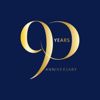 90 Yıl Yıldönümü Logosu, Doğum günü, davetiye, düğün, yıldönümü ve tebrik kartı illüstrasyonu için Vektör Şablonu.