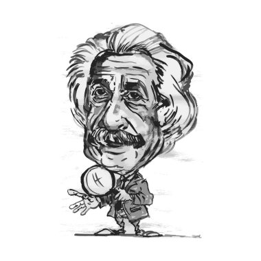 Albert Einstein Karikatür, Mürekkep Siyah-Beyaz Çizgi Çizgi Çizgi Çizgi Sanat Vektörü İllüstrasyon, Comic Albert Einstein.