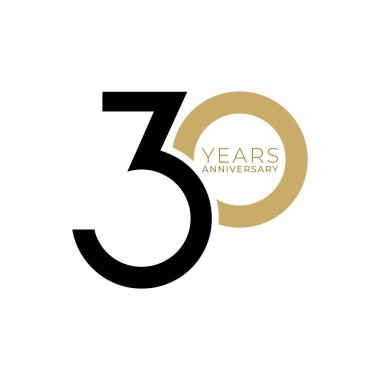 Doğum günü, davetiye, düğün, jübile ve tebrik kartı illüstrasyonları için 30 Yıl Yıldönümü Logosu, Altın Renk, Vektör Şablonu Tasarım ögesi.