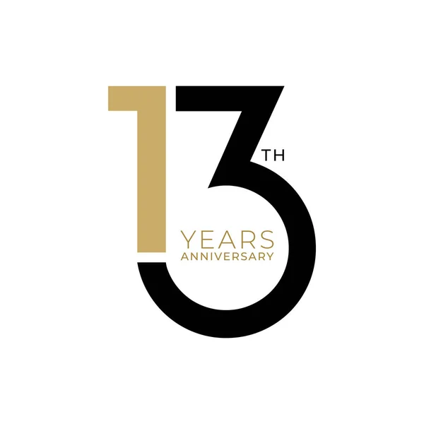 Jaar Jubileum Logo 13E Verjaardag Gouden Kleur Vector Template Ontwerp — Stockvector