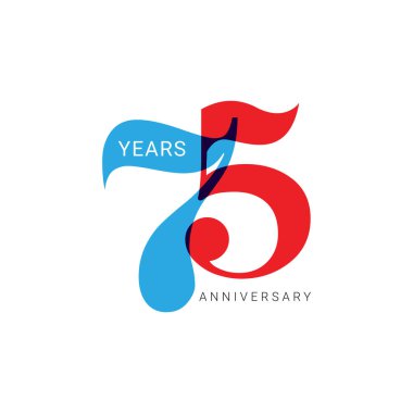 Doğum günü, davetiye, düğün, jübile ve tebrik kartı illüstrasyonu için 75 Yıl Yıldönümü Logosu, Rengi, Vektör Şablonu Tasarım Ögesi.