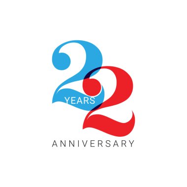 22 Yıl Yıldönümü Logosu, Doğum günü, davetiye, düğün, yıldönümü ve tebrik kartı illüstrasyonu için Vektör Şablonu.