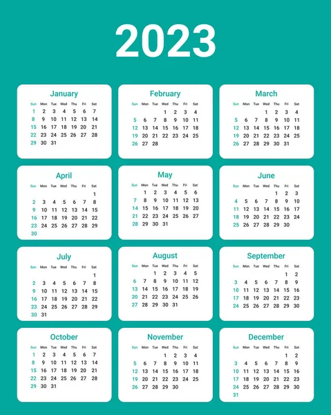 2023 Year Calendar Template Week Start Sunday Planner Diary Minimalism — Stock Vector