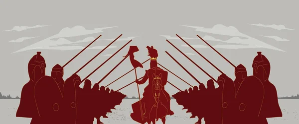 Королевский Рыцарь Верхом Лошади Приветствие Солдатам Векторного Силуэта — стоковый вектор