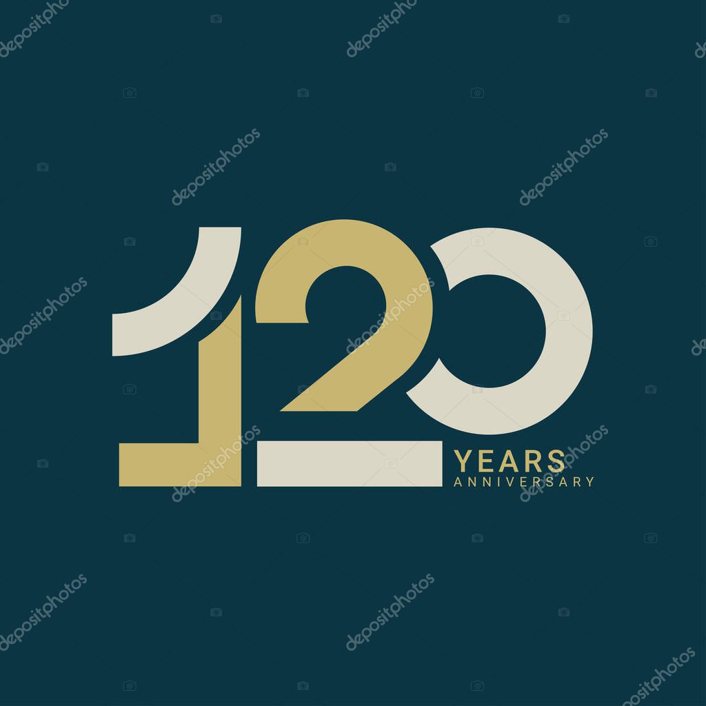 120 Year Anniversary Logo, Golden Color, Vector Template Design element for birthday, invitation, wedding, jubilee and greeting card illustration.