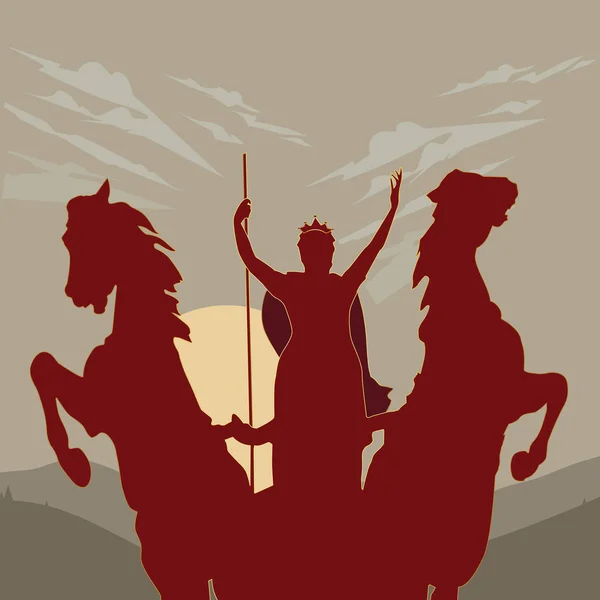 Куин Приветствии Лошади Средневековая Королева Верховая Езда Лошади Королевские Всадники — стоковый вектор