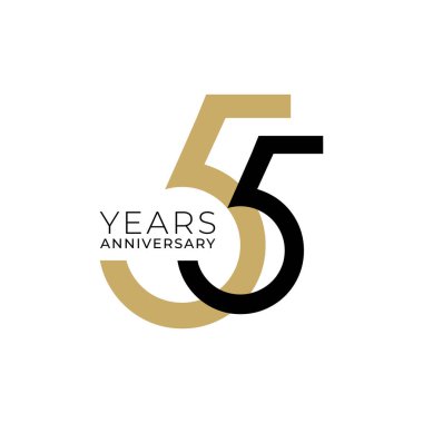 55 Yıl Yıldönümü Logosu, Altın Rengi, Doğum günü, davetiye, düğün, jübile ve tebrik kartı illüstrasyonu için Vektör Şablonu.