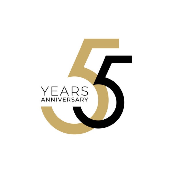 55 Years Anniversary Logo, Golden Color, Vector Template Design element for birthday, invitation, wedding, jubilee and greeting card illustration.