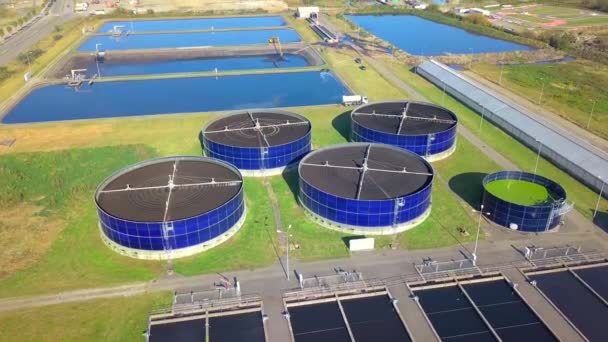 Aerial view of modern industrial sewage treatment plant — Stock Video