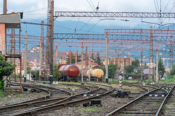 Railway Tracks Freight Trains Power Transmission City Batumi — Stockfoto