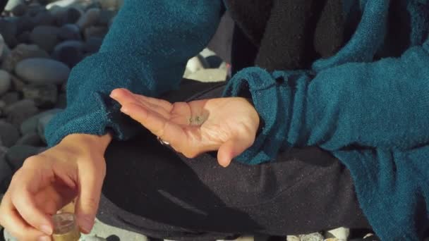 Ceremonia de violación, una bandeja de velas y polvo sobre una piedra. — Vídeos de Stock