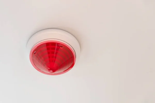 Rote Runde Rauchmelder Der Decke Für Sicherheits Und Brandmeldeanlagen Kopierraum — Stockfoto