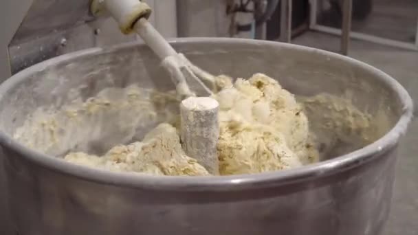 Industrial mixer for kneading dough. Mixing equipment in bakery. — ストック動画