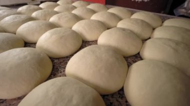 Pişirmeden önce hamuru kızartma tavasına koymak için hamur mayası topları.