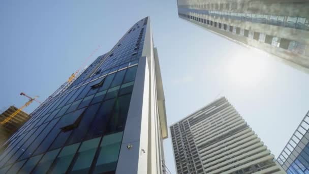 View Skyscrapers Low Angle Look Future View Modern Skyscrapers Business — Stockvideo