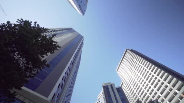 View Skyscrapers Low Angle Look Future View Modern Skyscrapers Business — Stockvideo