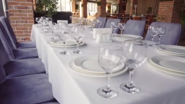 Tables Set Party Wedding Reception Luxurious Elegant Dinner Restaurant Silver — Wideo stockowe