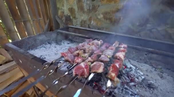 Ecetes Kebabot Grillen Főzzük Szénen Grill Népszerű Kelet Európában Szájjal — Stock videók