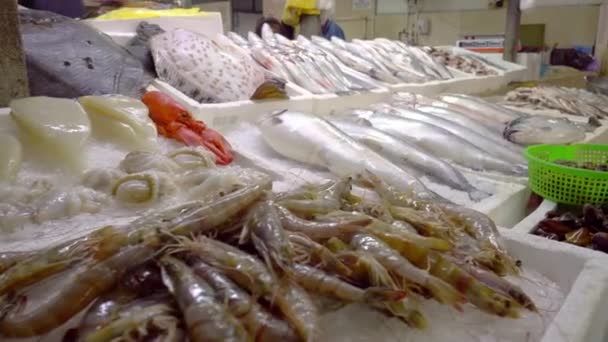 Markt Für Frische Meeresfrüchte Batumi Georgien Lebende Fische Eis Flunder — Stockvideo