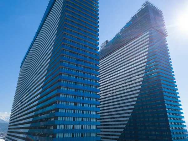 Drone View Modern Stylish Multi Storey Hotel Buildings Sunny Bright — Stockfoto