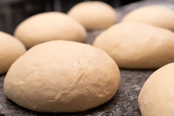 Close Balls Fresh Raw Dough Baking Buns Other Wheat Flour — Stockfoto