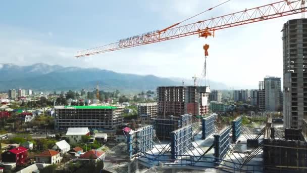 Vue Aérienne Chantier Avec Grue Bâtiment Vue Dessus Grande Construction — Video