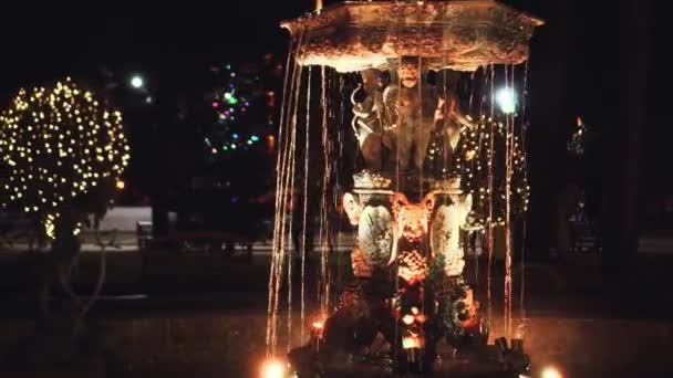 Park Center Batumi Night Christmas Evening Park Decorative Fountain Illuminated — Wideo stockowe
