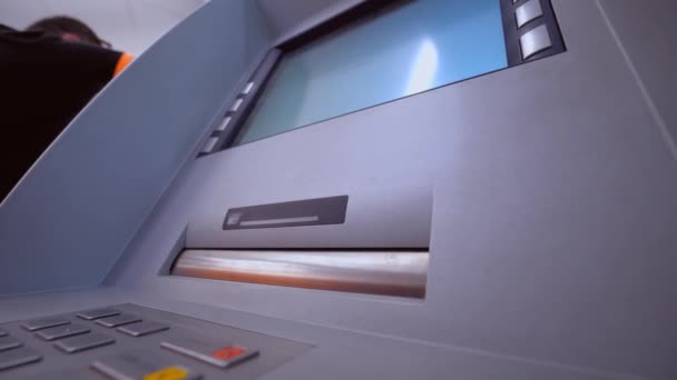 Woman Hand Takes Banknotes Out Atm Bank Room Public Place — Vídeo de Stock