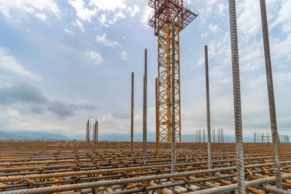 Pilhas Metal Quadrado Barras Reforço Enferrujado Malha Para Construção Edifícios — Fotografia de Stock