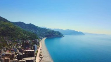 Panoramic aerial view from drone to resort in Georgia Gonio, village or settlement located in south of Georgia on Black Sea coast with mountain views and near border with Turkey.
