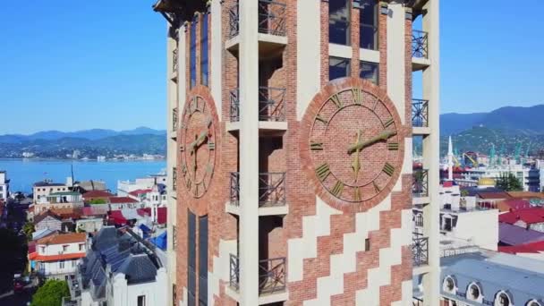 View Drone Sunny Day Clock Tower Located Piazza Square Batumi — ストック動画
