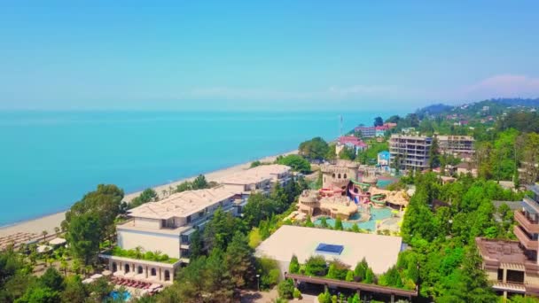 Drone View Beautiful Beach Resort Aqua Park Turquoise Sea Paradise — Stok video