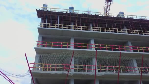 Drone View Construction Site Drone Flies Side Multi Storey Building — Stockvideo