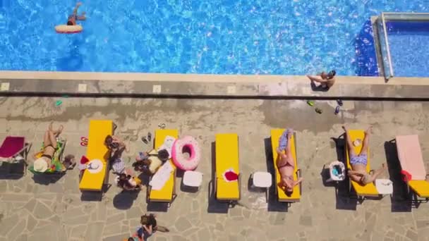 Aerial View Flying Drone People Having Fun Playing Resting Water — Vídeos de Stock