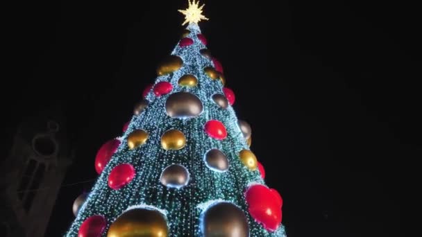 Написана Ілюмінованим Різдвяним Деревом Святкове Новорічне Освітлення Батумі Джорджія Багатокольорові — стокове відео