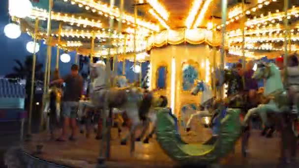 Kobuleti Georgia July 2022 Ride Carousel Quickly Rotates Sunset Children — Stockvideo