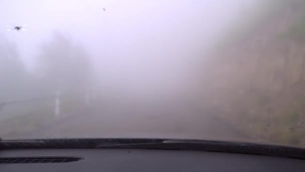 First Person View Driver Car Driving Road Thick Fog Smog — Stock Video