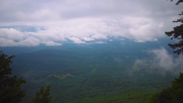 Rural Spring Landscape Valley Fog Oblags Height Bird Flight Clouds — Vídeos de Stock