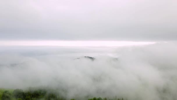 Mountains Clouds Spread Ground View Height Drone Clouds Mountain Village — Wideo stockowe