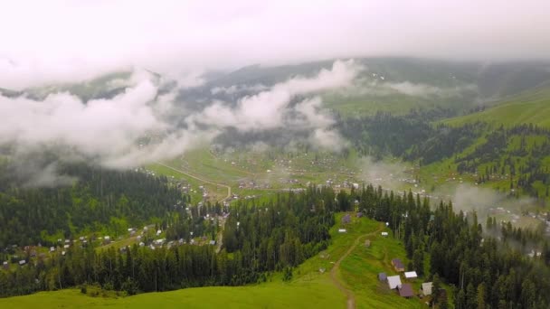 Mountains Clouds Spread Ground View Height Drone Clouds Mountain Village — Video